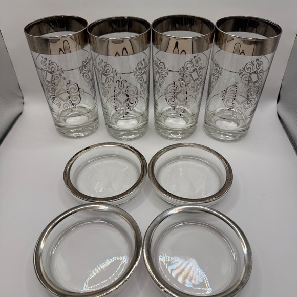 Vintage Kimiko Highball Tumblers and Glass Coaster set in Chrome Carrier. EUC - Picture 5 of 14